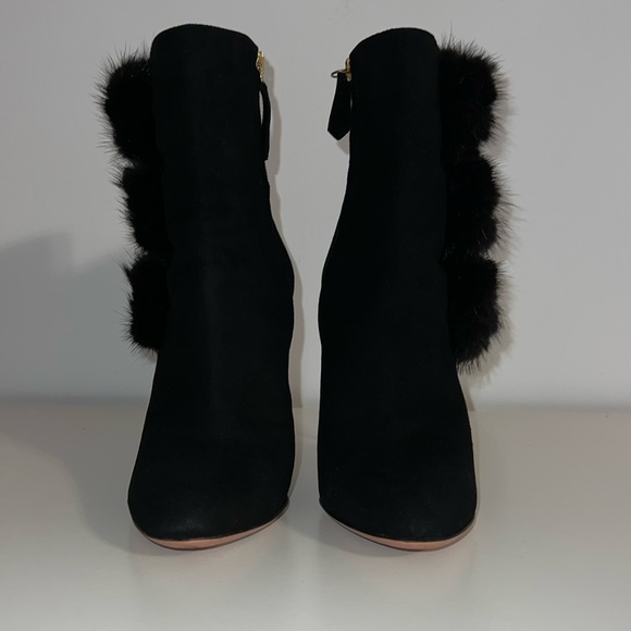 Aquazzura Sinatra suede stiletto booties with fur detail - Picture 2 of 6